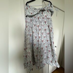 Anthropologie White and Blue Patterned A-Line Skirt